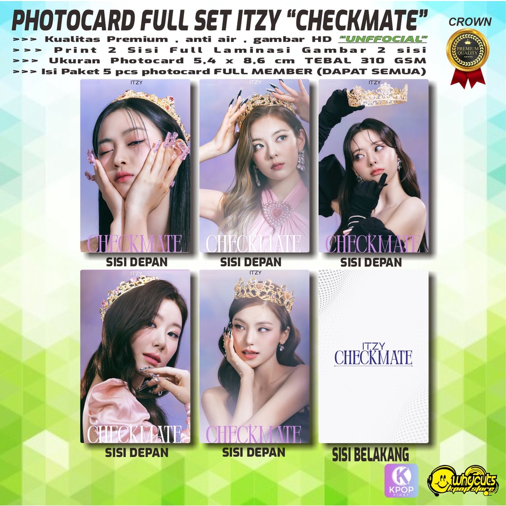 PHOTOCARD SET KPOP PREMIUM ITZY &quot;CHECKMATE&quot; / MIDZY / PRINT 2 SISI FULL LAMINASI GLOSSY / ANTI AIR / 5 PCS FULL SET