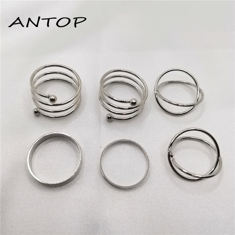 6Pcs Cincin Retro Bahan Stainless Steel Untuk Hadiah Aksesoris Fashion ANTOP