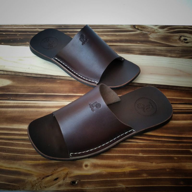 Sandal slop pria kulit asli original/sandal slide pria santai