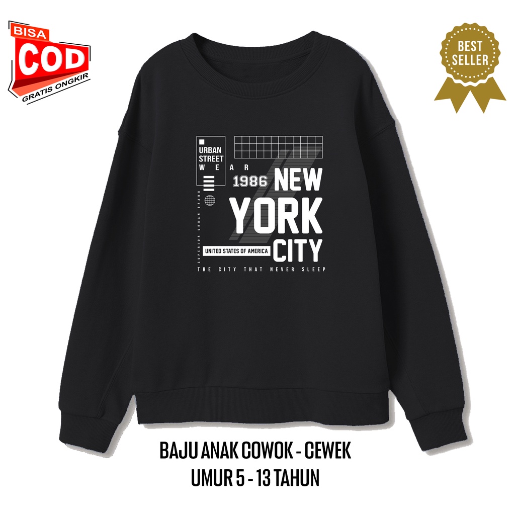 Baju Anak Laki Dan Perempuan BROKLYN Umur  3 - 13 tahun Kaos Anak Lengan Panjang  Sweater anak
