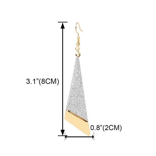 LRC Anting Gantung Fashion Golden Long Triangle Frosted Hollow Earrings K44351