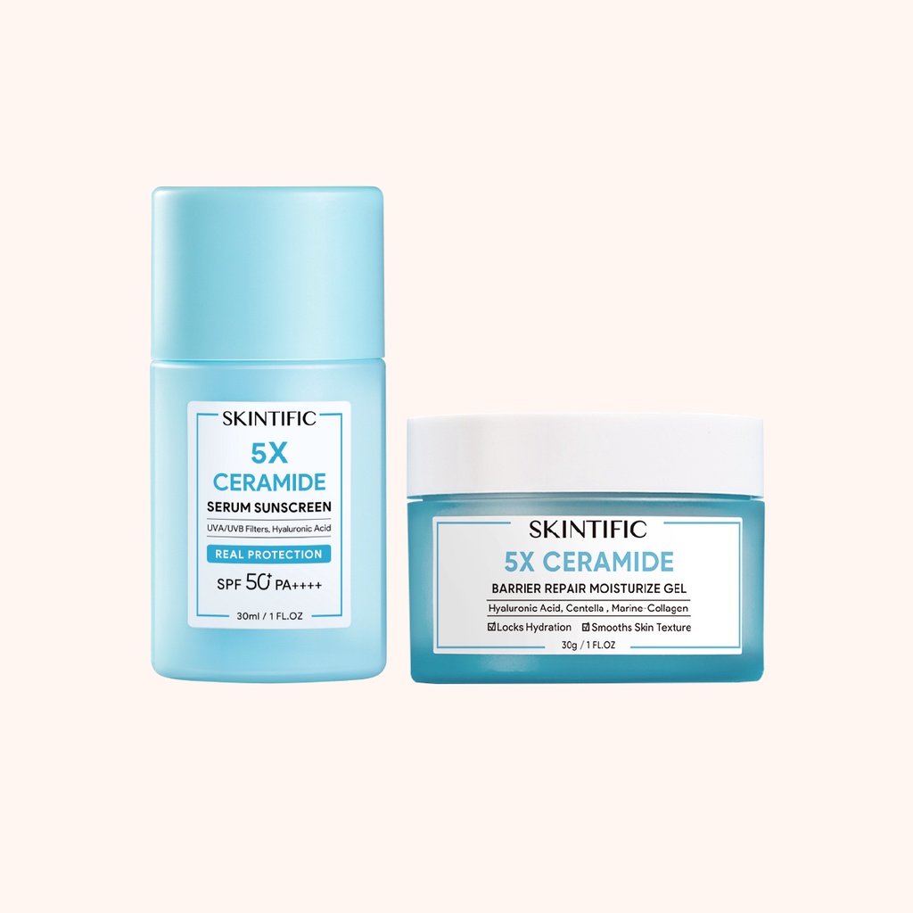 Skintific 2pcs set - 5X Ceramide Serum Sunscreen Sunblock + 5X Ceramide Barrier improve Moisturizer Pelembab Wajah