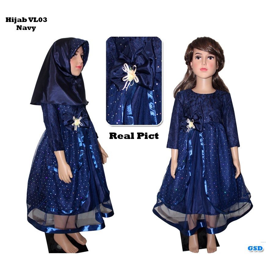 Hijab VL 01 - 04 KIDS/Promo Baju Dress /Dress Anak Ngaji /Pakaian Murah/Syari Anak + Hijab/Gaun Anak