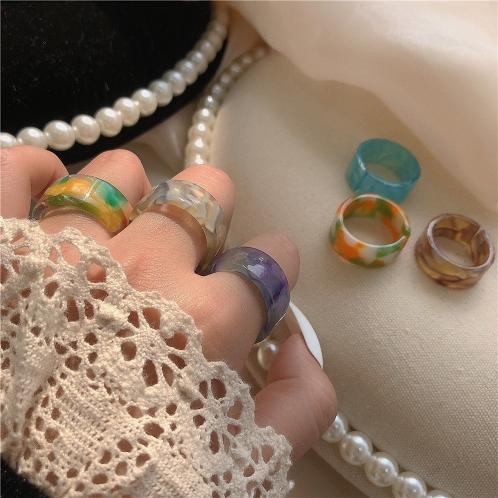 Retro Resin Opening Ring Acrylic Knuckle Ring Fashion Mix Color Jelly Ring for Women Ladies Jewelry