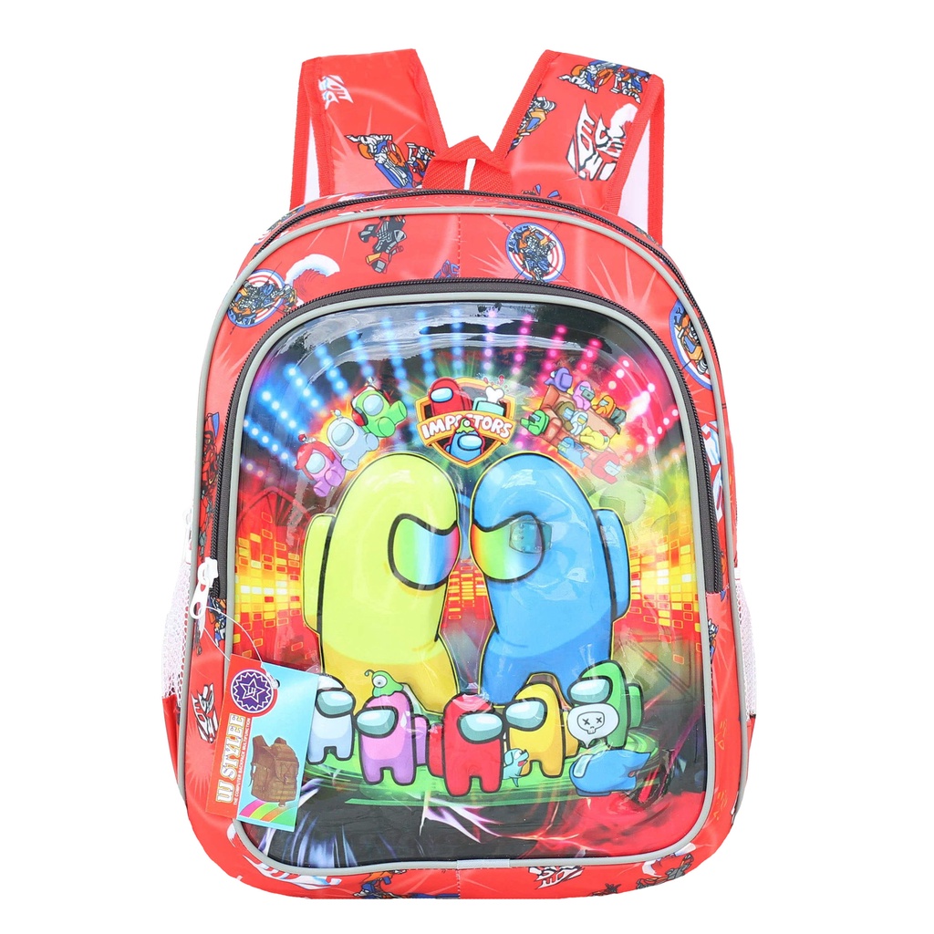 Ransel Anak Lampu LED 3D Karakter Tas Sekolah Anak Cowok Playgroup PAUD TK Ransel LED Lampu Nyala Gambar Motif Kartun Lucu Murah Kualitas Import Backpack Cowok LED Kedip Lampu Among Us Roblox Spiderman 3D Emboss