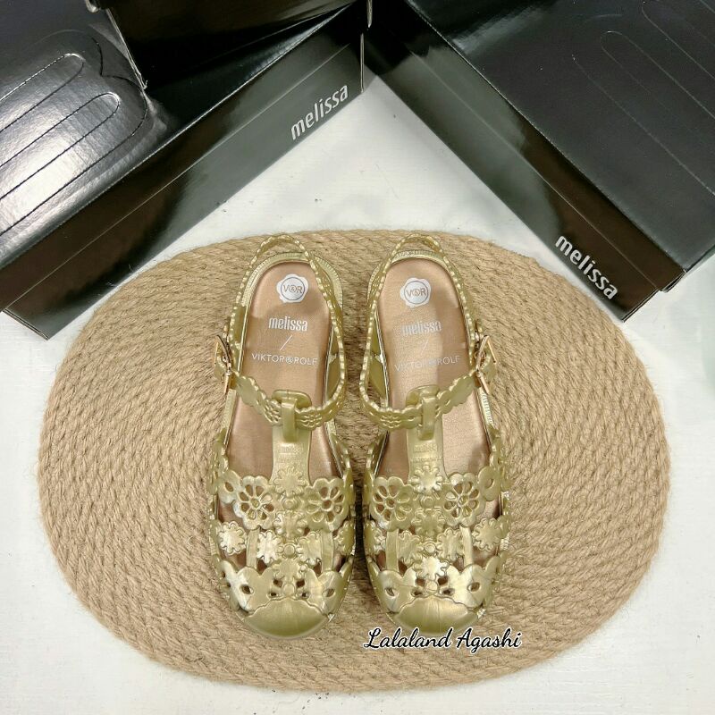 Sepatu  Melissa Possession Lace + Viktor And Rolf Ad GOLD/Sepatu jelly wanita/Sepatu melissa Gold