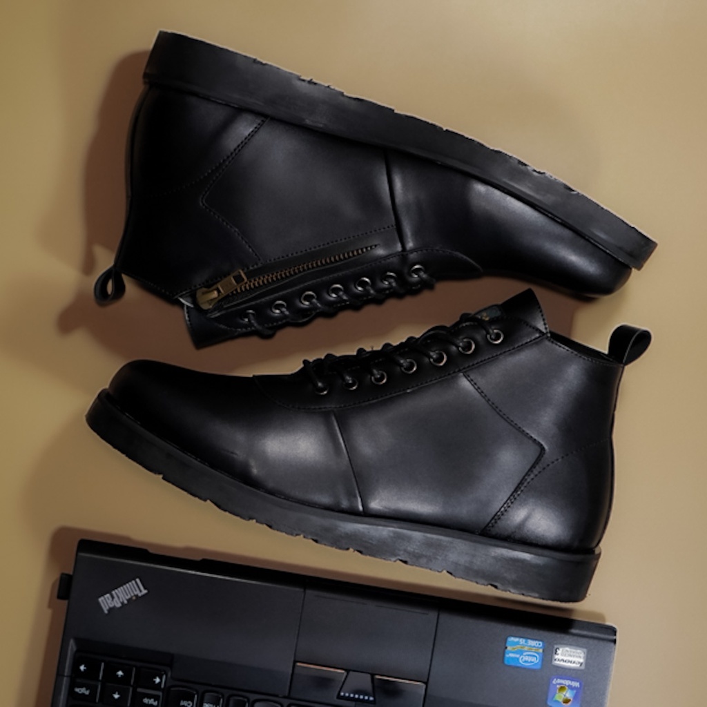 Stevy Black | Sepatu Boots Boot Klasik Pria Cowok Lokal Footwear Asli | FORIND x BARNUM