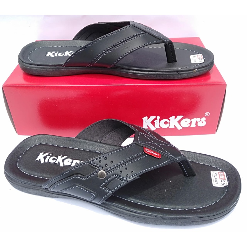 Sandal pria jepit kickers kulit sintetis casual original kasual slide dewasa cowok terbaru murah keren kekinian berkualitas gratis ongkir COD