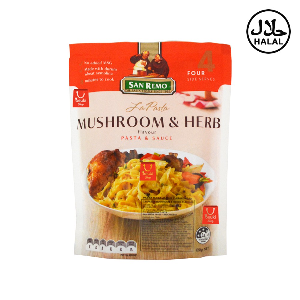 

San Remo La Pasta Mushroom & Herb Pasta Instan Rasa Jamur & Rempah Halal - 120gr