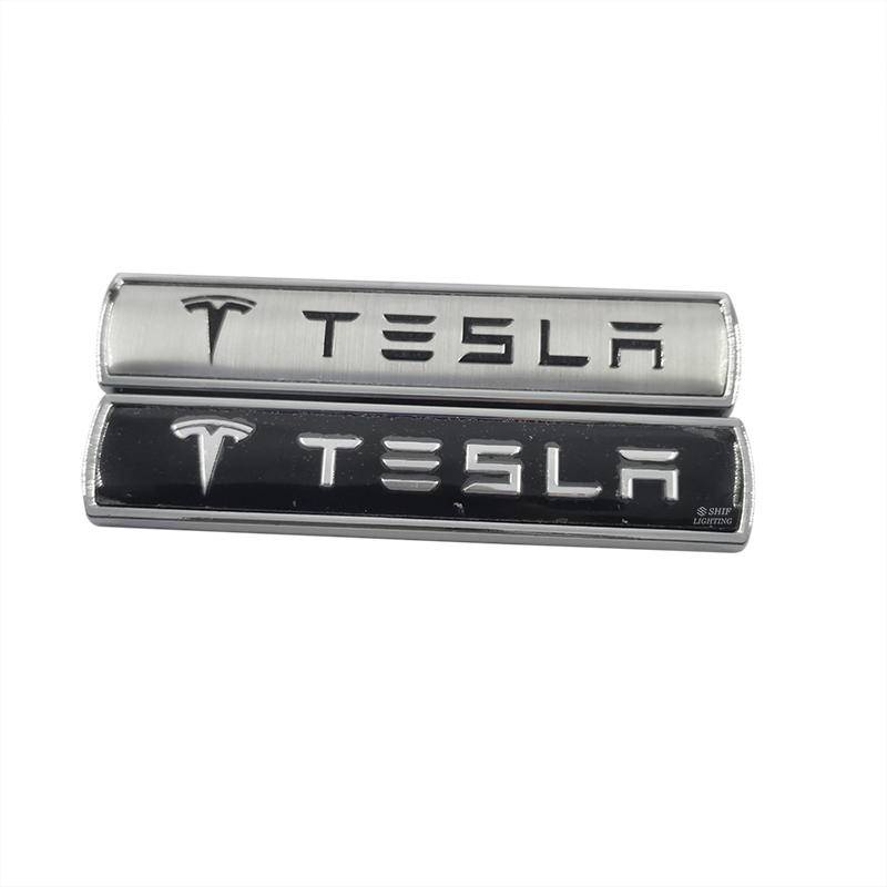 2pcs Stiker Emblem Logo Tesla Bahan Metal Untuk Fender Samping Mobil Tesla