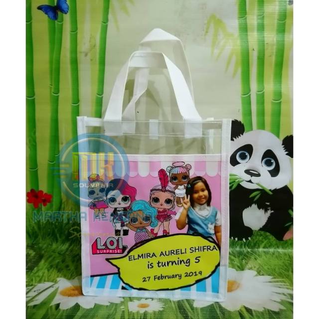 

Tas Ultah Tas Souvenir Ulang Tahun Kombinasi Mika Transparan tema kartun custom