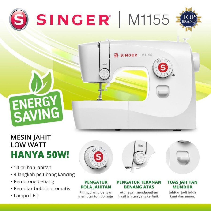 Mesin Jahit SINGER M-1155 / M1155 Portable Multifungsi Low Watt