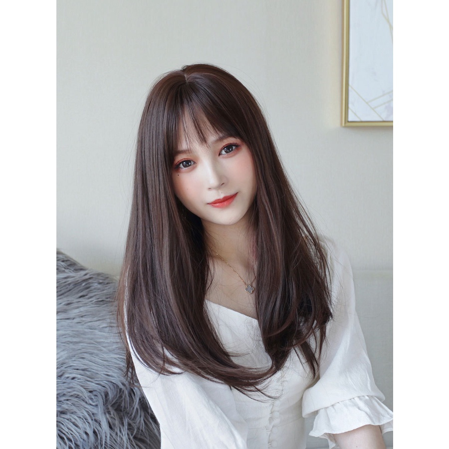 Wig Rambut Panjang Lurus Full Lace / Rambut Palsu Perempuan Dewasa Hair Extension Long Straight Poni Depan C5 F697