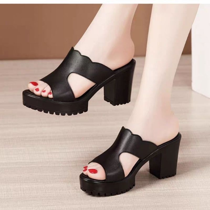 Sepatu heels tumit bahan kulit sapi asli (Ex-013)