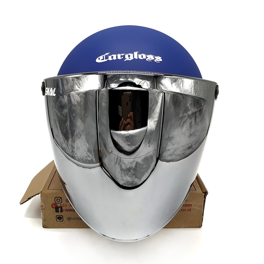 Helm Cargloss Retro Police Blue Doff + Kaca Snail Silver