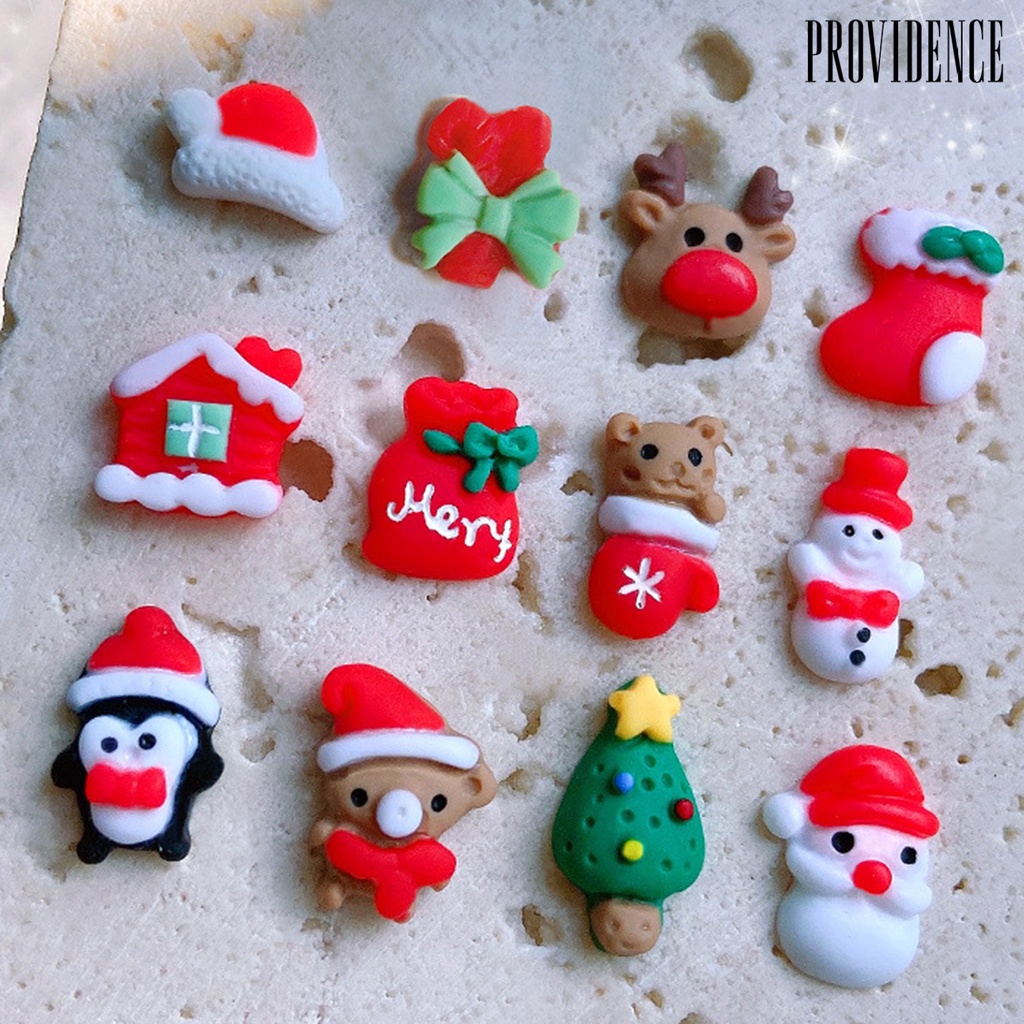 10pcs Aksesoris Kuku 3D Bahan Resin Motif Kartun Rusa / Snowman / Santa Claus Untuk Natal