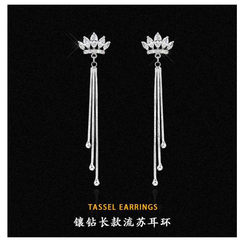 Penuh diamond Super fairy crown earrings online influencer earbud Korea Panjang Rumbai baru khusus k