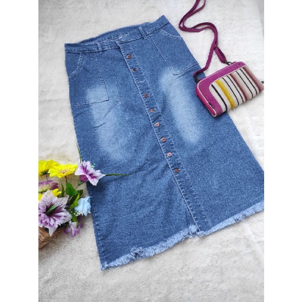 Rok Span Jeans Jumbo Size 33-40/Rok Span Panjang XL-XXXL/Rok Lepis Wanita Span Fariasi Kancing Rawis-4