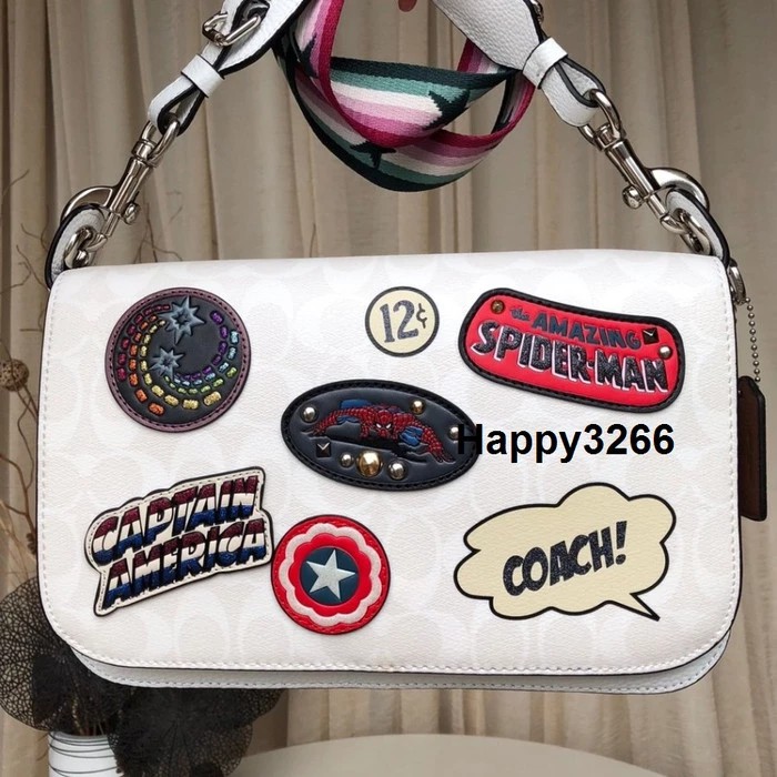 Coach X Marvel Jes Messenger With Patches Signature Canvas Chalk - ORI