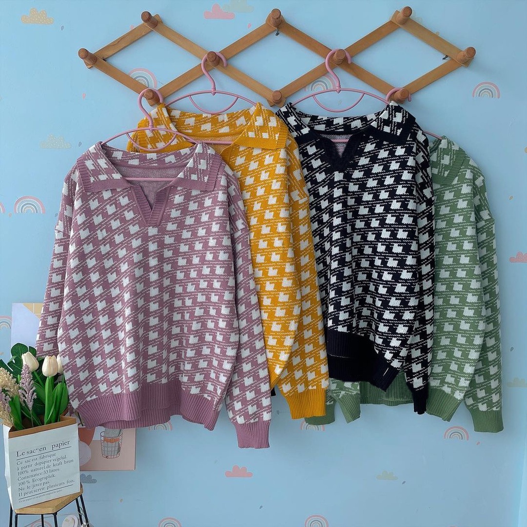 Krah Winky Colar Sweater Rajut Cewek Korea Kengan Panjang Kwkinian Switer Wanita Korea Rajut Kekinia