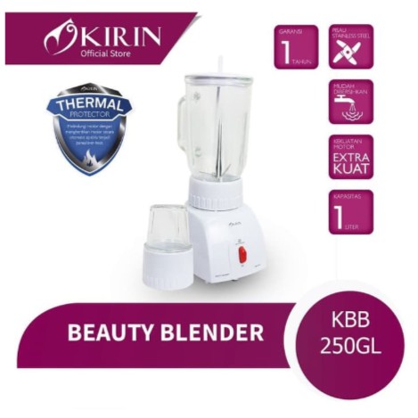 Kirin Blender Gelas Kaca 1 Liter 1L Pisau Stainless KBB-250GL Garansi