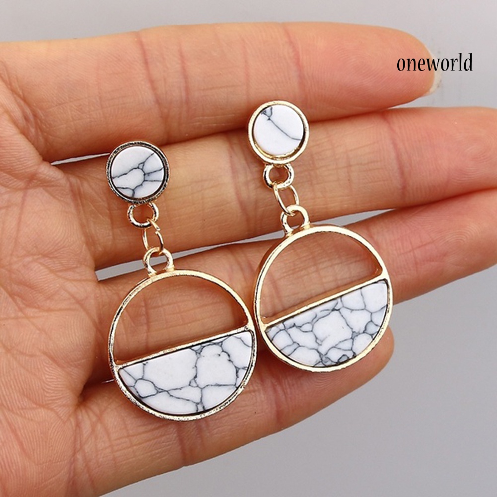 OW# Fashion Women Marble Grain Round Geometric Dangle Ear Stud Earrings Jewelry Gift