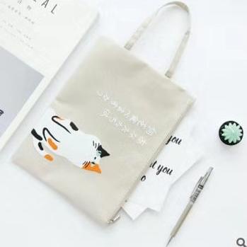 

New JAPANESE CUTE CAT PORTABLE A4 FILE STORAGE POUCH KUCING CAT / TEMPAT FILE / FOLDER KANVAS A4..