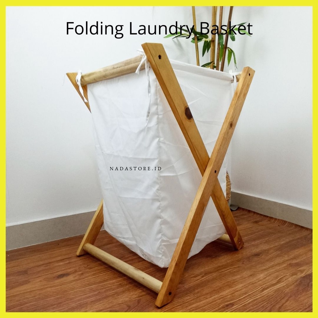 Nadastore - Keranjang Laundry Kayu Aesthetic / Wooden Scandi Laundry Bag Tinggi 60 x 45 cm /  Portable and Collapsible Folding Clothes Basket Storage with Removable Poly/Cotton Liner Fabric Bag