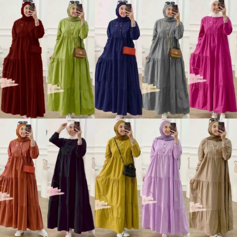 New Kirania Gamis Midi Rayon Premium Kekinian Kancing Depan Busui Allsize Ld 110cm