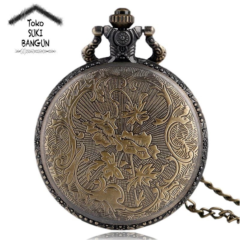 PW 009-010 BIG Pocket Watch Bronze Metal Pendant Chain Kalung Jam Saku