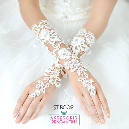 [READY STOCK] AKSESORIS WEDDING SARUNG TANGAN PENGANTIN LACE FINGERLESS PUTIH STB002