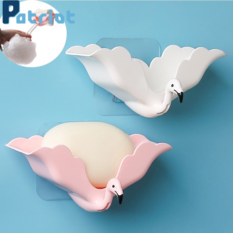 Rak Kotak Sabun Model Gantung Dinding Motif Flamingo Untuk Kamar Mandi