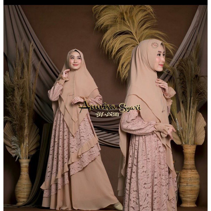 Annisa Gamis Ceruty Babydoll Wanita Lebaran Terbaru 2021 Set Dress Syari Muslimah Cantik Mewah