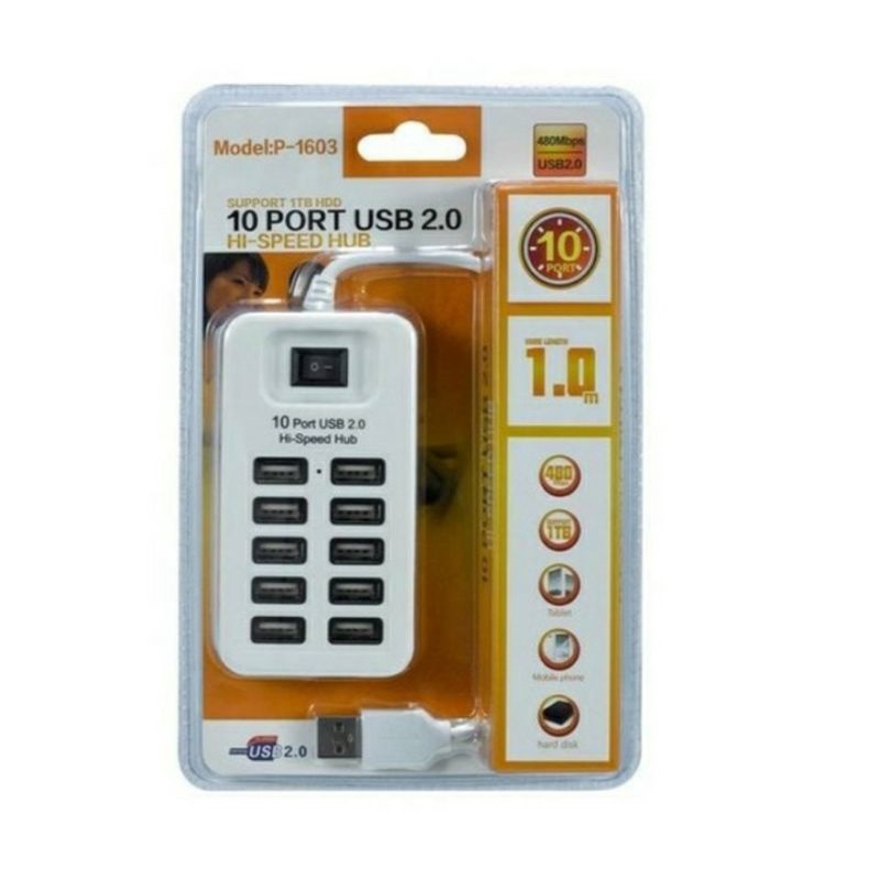 SKU-1098 USB HUB 2.0 10 PORT PANJANG KABEL 1 METER