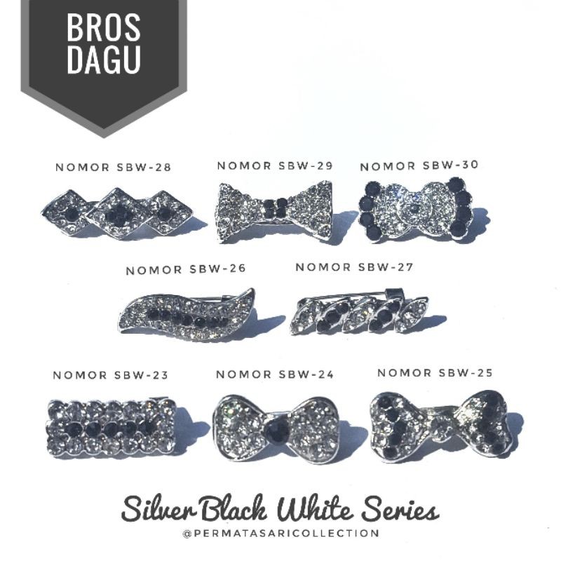 Bros Dagu Korea Kecil Aksesoris Jilbab Hijab Kerudung Wanita Muslim Muslimah Silver Black White Hitam Putih Small Brooch Pin Peniti Motif Bunga Pita Mutiara 2