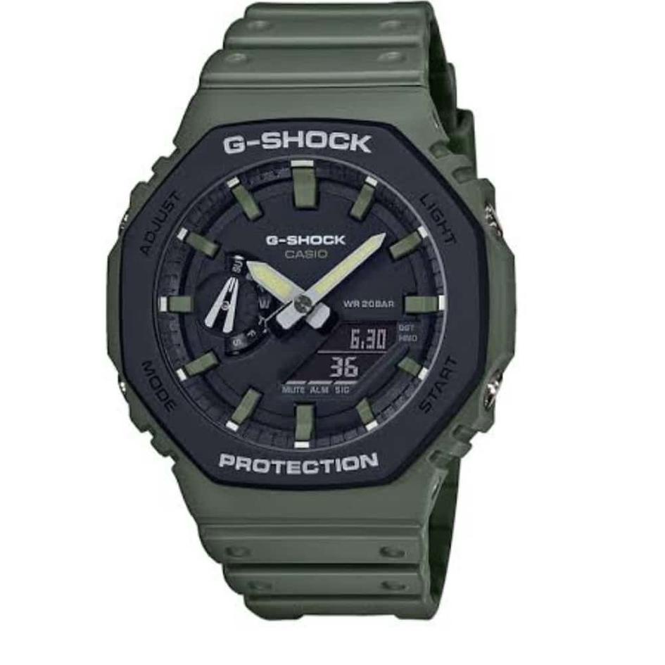 JAM TANGAN PRIA GA 2100 KW 1 SEMI ORI / GSHOCK DUAL TIME 2 JARUM TALI HIJAU KUNING "Krt31au22н"