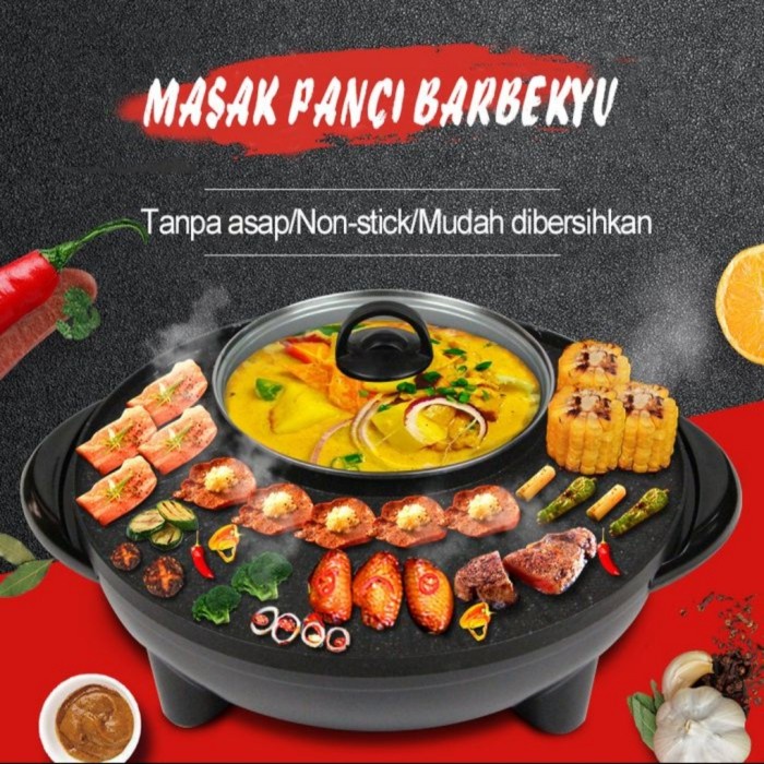 Bisa Bayar Ditempat BBQ Grill 2IN1 Panggangan Hotpot Elektrik Shabu Steambot Suki Listrik Alat pangg