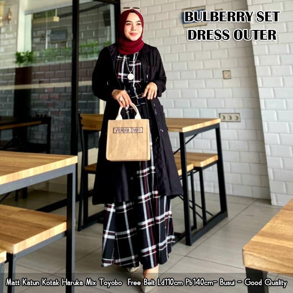 Baju Gamis Wanita Katun Haruka Motif Kotak Set Outer Toyobo