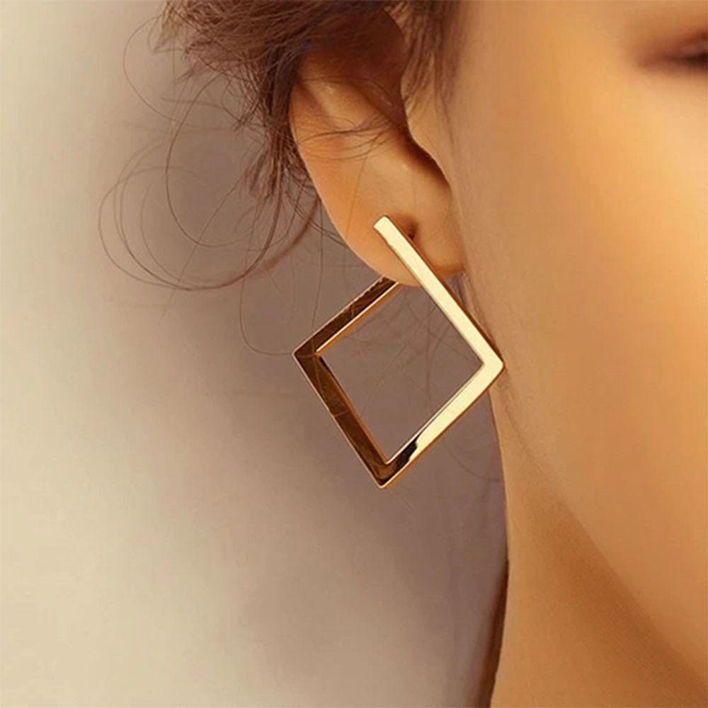 Solighter Hoop Earrings Trendy Geometri Aksesoris Gadis Anting Persegi