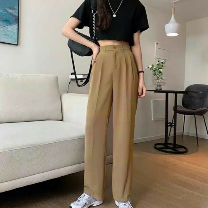 Loose Pants Trousers (SOFTLATTE) Wanita Anti Kusut - Celana Kulot Highwaist Wanita Bahan Jatuh Celana Kantor Formal / Casual