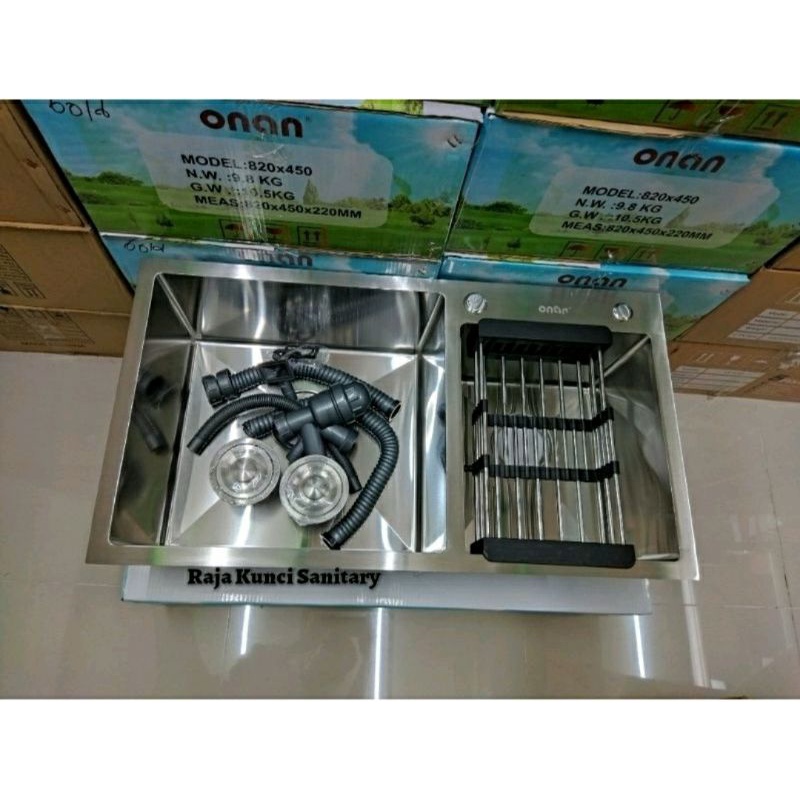 Paket Lengkap Kitchen Sink Onan 8245 Stainless+Kran Kotak Segi Panas Dingin Stainless SUS 304