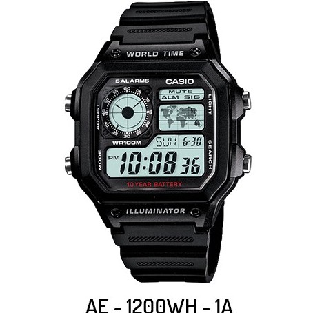 Casio Original AE-1200WH Jam Tangan Pria - Digital - Karet - Hitam