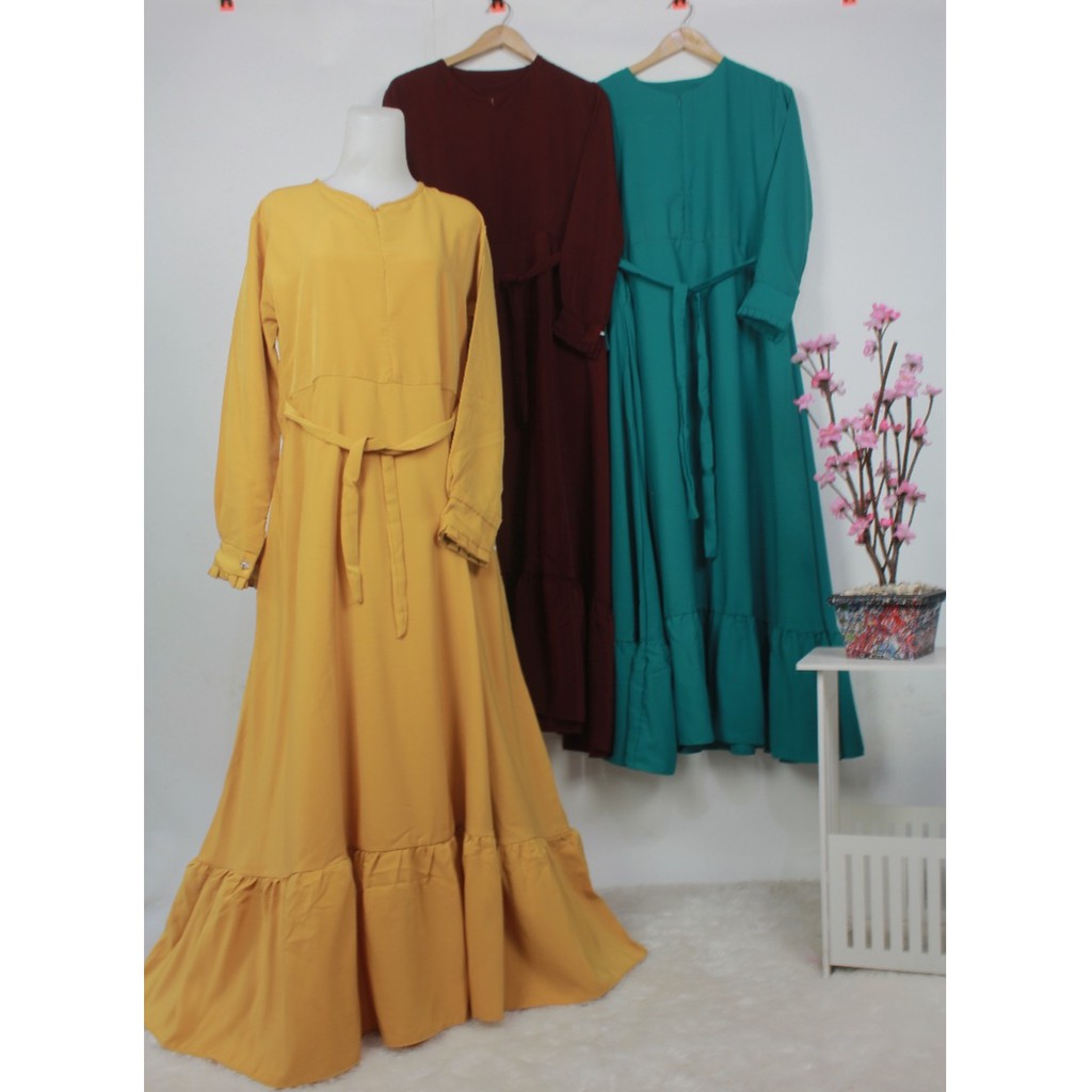 Gamis wolfis serut bawah MI syari dress umbrella polos woolpeach casual simple