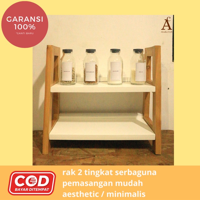 Rack Bumbu - Rak Kayu Bumbu Dapur 2 Tingkat Minimalis