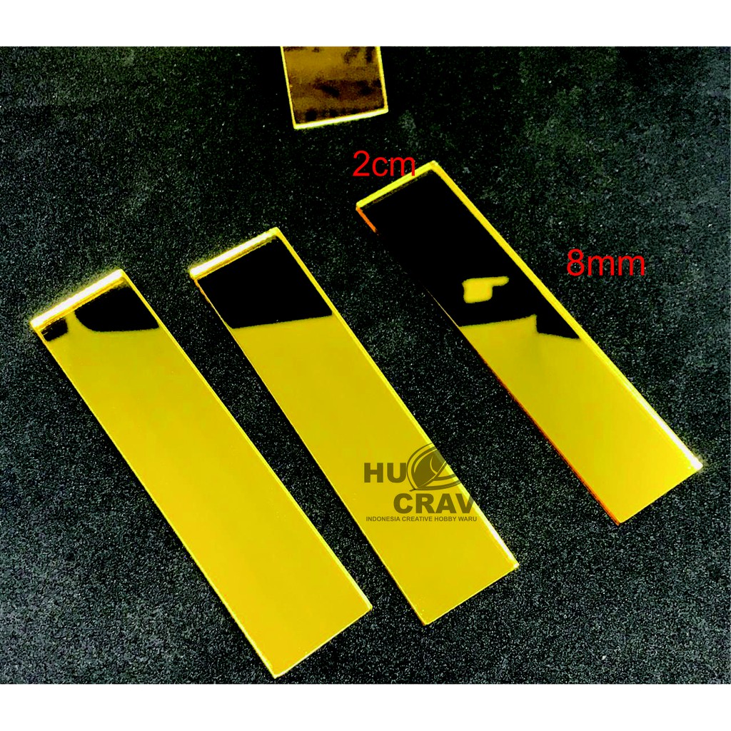 akrilik bahan name tag gold mirror acrilic polos 2x8cm 