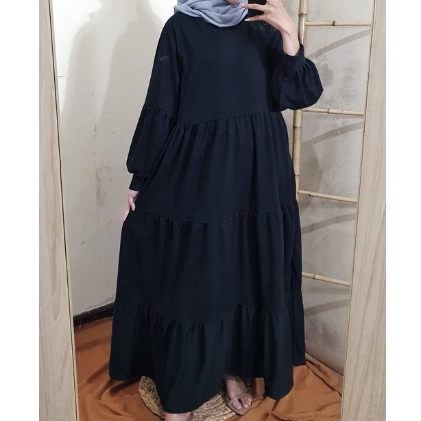 Gamis Wanita Lengan Panjang Fashion Muslim Devi Fit  L-XL Lingkar Dada 100cm Panjang 130cm-DEVI HITAM