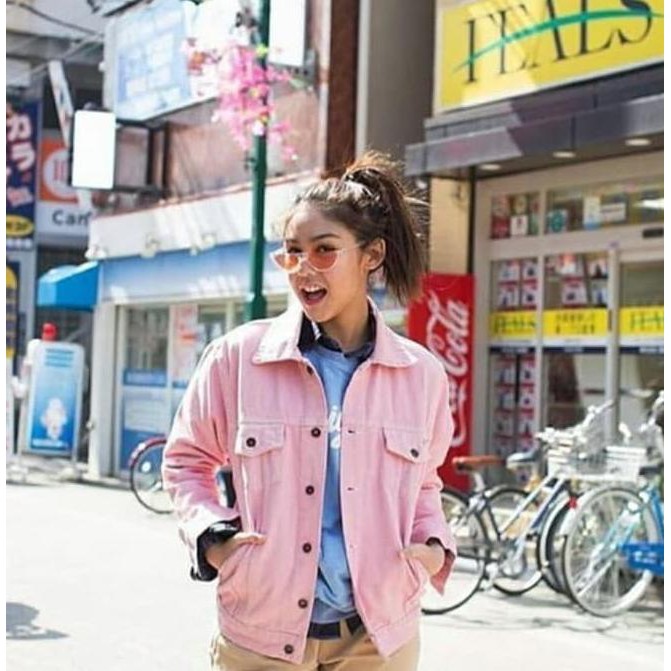 W2Cv Oversized Jacket Jeans Denim Zara Jaket Pink Bio Blitz Tebal Import - Pink P9Lo