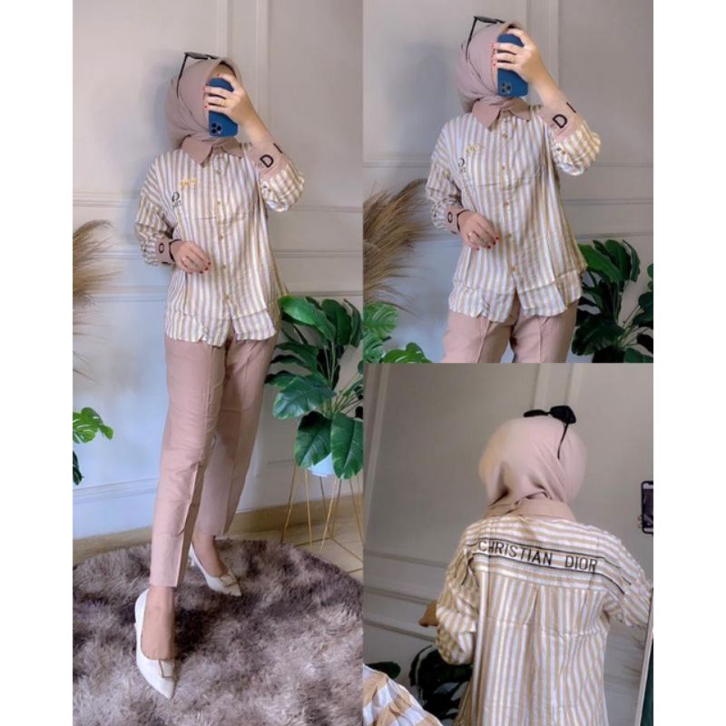 Set Salur Christian Dior/Setelan Wanita Kekinian/Stelan Cristian Dior/Baju Wanita Motif Salur/Setela