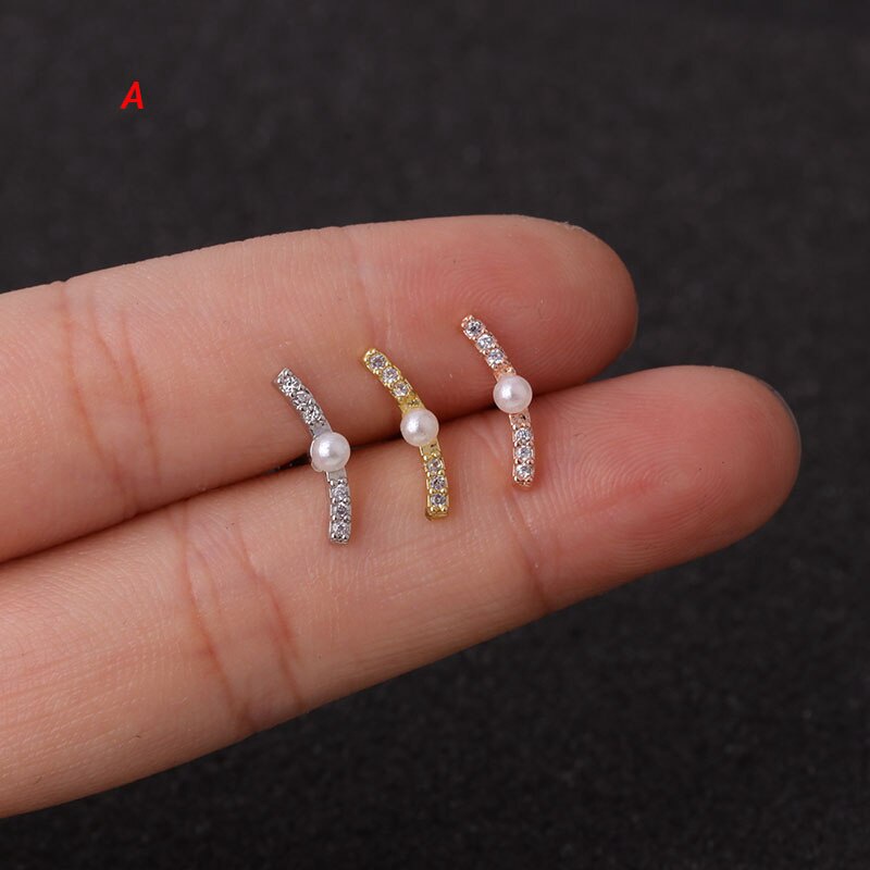 1Pc 0.8x6mm Bar Long Screw Back Stud Earring Piercing Luxury Cz Long Curved Cartilage Helix Rook Ear Piercing Jewelry