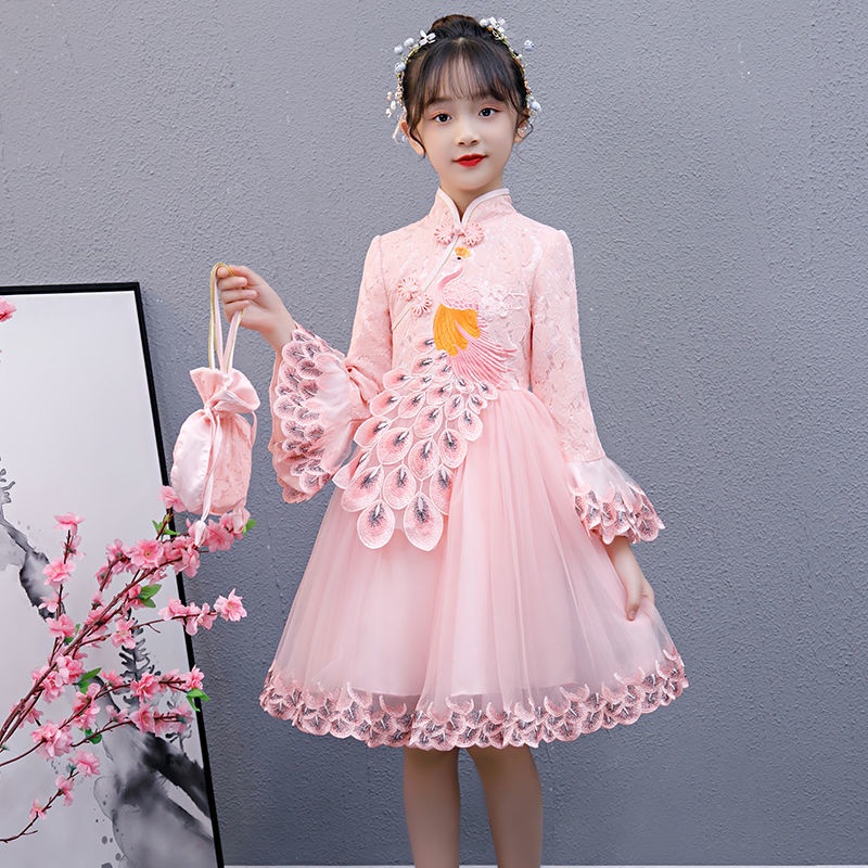 Girls' cheongsam winter dress hanfu chinese style foreign style Plush Princess Dress little girls' T